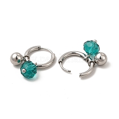 Boucles d'oreilles créoles pendantes avec breloques en perles de verre&nbsp;EJEW-P219-06P