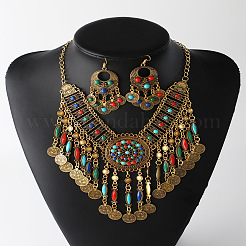 Set di collane pendenti e orecchini pendenti in lega di strass con nappa rotonda e piatta della Boemia&nbsp;FS-WG58F87-01