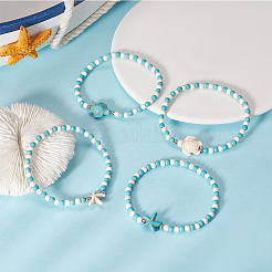 8 Stück Schildkröte & Seestern synthetische türkisfarbene Perlen Stretch-Armband-Sets&nbsp;BJEW-SC0001-47