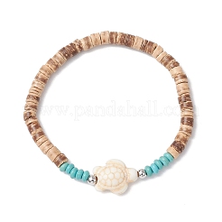 Braccialetti elastici in cocco naturale con perline sintetiche turchesi per uomo e donna&nbsp;BJEW-JB11743-01