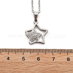 Collane a catena con ciondolo a doppia stella in cristallo e strass in acciaio inossidabile 304&nbsp;NJEW-Z056-02B-P