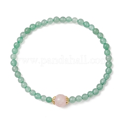Braccialetti elastici con perline rotonde in avventurina verde naturale e quarzo rosa per donna&nbsp;BJEW-JB11926-02