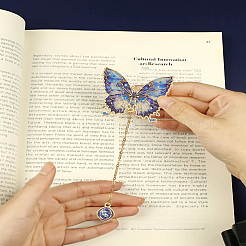 2 stücke 2 arten schmetterling legierung emaille charme lesezeichen mit kette&nbsp;AJEW-LP0004-24B