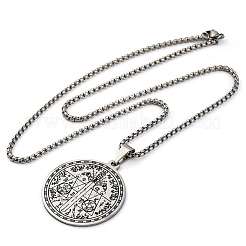 Collane con ciondolo a forma di spada divinatoria in acciaio inossidabile 201 con forma rotonda e piatta&nbsp;NJEW-S007-10P