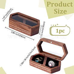 Sechseckige Ringboxen aus Holz für Paare mit magnetischen Deckeln mit Sichtfenster&nbsp;CON-WH0099-74