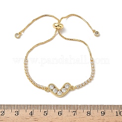 Herz-Armbänder aus Messing mit Mikropavé und Zirkonia&nbsp;BJEW-K248-02G