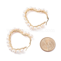 Orecchini a cerchio grandi da donna con cuore avvolto in filo di perle naturali&nbsp;EJEW-JE04796-02