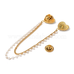Spilla a catena pendente a forma di cuore in acciaio inossidabile 304 con micro pavé di zirconi cubici trasparenti e perle ABS&nbsp;JEWB-S021-09G