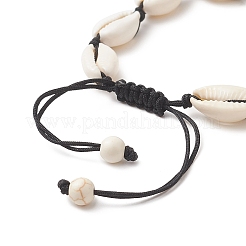 Bracciale da donna con conchiglia naturale e perline intrecciate turchesi sintetiche&nbsp;BJEW-JB09245
