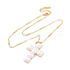 Colliers avec pendentif en croix en acier inoxydable 304 et perles en plastique pour femmes&nbsp;NJEW-U032-12G