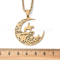 201 collane con ciondolo a forma di luna da cowboy con taglio cavo in acciaio inossidabile&nbsp;LS-NJEW-H065-26G