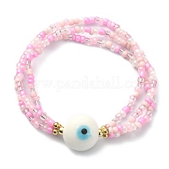 Set di braccialetti elasticizzati con perline di semi di vetro e malocchio di 3 lampada a 3 colori&nbsp;BJEW-JB09456