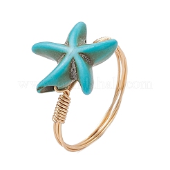 Los anillos de dedo de color turquesa sintética&nbsp;RJEW-JR00878-01