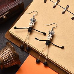 4 par de pendientes colgantes de esqueleto trenzado de roca de lava natural y turquesa sintética de 4 colores&nbsp;EJEW-TA00226