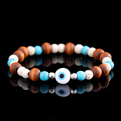 Stretch-Armbänder aus Naturholz und synthetischen Türkisperlen für Herren&nbsp;ED9275-2