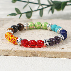 7 Chakra-Edelstein- und Legierungs-Rundperlen-Stretcharmband&nbsp;TK2195
