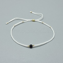 Braccialetti di perline intrecciate in agata nera naturale tinta e riscaldata regolabili&nbsp;BJEW-F391-A02