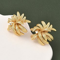 Orecchini a bottone a forma di fiore in ottone con zirconi cubici trasparenti&nbsp;EJEW-D337-08G
