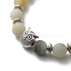 Braccialetti elasticizzati in amazzonite naturale con gufo in lega di perline&nbsp;ANIM-PW0003-027R
