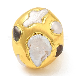 Anneaux réglables à dôme ovale torsadé en laiton avec perle naturelle&nbsp;RJEW-M150-01G