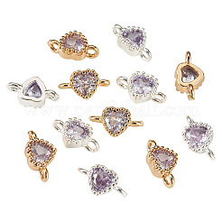 12 Stück 2 Farben Messing Pavé Zirkonia Herz Glieder Verbinder Charms&nbsp;KK-TA0003-48D