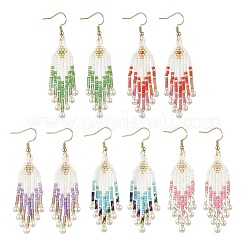 Pendientes colgantes de flecha con cuentas de vidrio de acero inoxidable 304&nbsp;EJEW-MZ00554