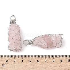 Gestellbeschichtung Kupferdraht umwickelt natürliche Rosenquarz Chip große Anhänger&nbsp;G-C130-01P-06