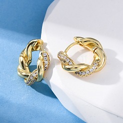 Pendientes de aro de latón con micro circonitas y cubic zirconia transparente&nbsp;EJEW-R025-16G