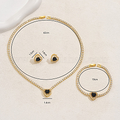 Herz Messing Micro Pave Zirkonia Armbänder & Ohrringe & Halsketten Sets für Frauen&nbsp;AT7678
