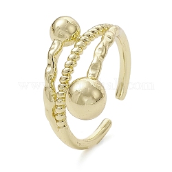 Rack Plating Brass Open Cuff Rings, Round Ball, Real 18K Gold Plated, US Size 7(17.3mm)