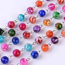 Handmade Round Drawbench Acrylic Beads Chains for Necklaces Bracelets Making, with Iron Eye Pin, Unwelded, Platinum, Mixed Color, 39.3 inch