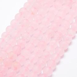 Natürlichen Rosenquarz Perlen Stränge, matt, Runde, 8~9 mm, Bohrung: 1 mm, ca. 47 Stk. / Strang, 15.1 Zoll