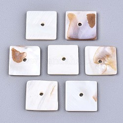 Shell perle naturali di acqua dolce, quadrato, colore conchiglia, 20x20x2mm, Foro: 2.5 mm