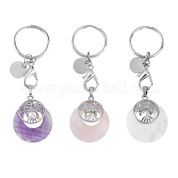 SUPERFINDINGS 3Pcs Tree of Life Gemstone Keychain Natural Chakra Crystal Key Ring Lucky Charms ID Tag Key Ring for Women Girls,Inner Diameter:22mm