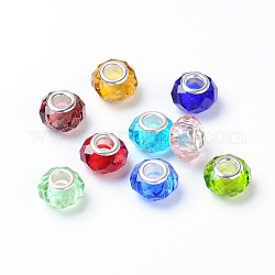 Handgefertigte Glasperlen europäischen, Großloch perlen, Farbe Silber Messingkern, Mischfarbe, 14x8 mm, Bohrung: 5 mm, 100 Stück / Karton