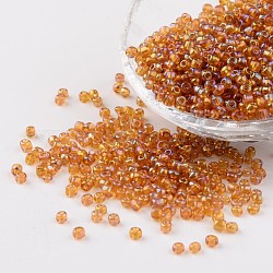Transparent Colours Rainbow Round Glass Seed Beads, Goldenrod, Size: about 3mm in diameter, hole: 1mm, about 1102pcs/50g