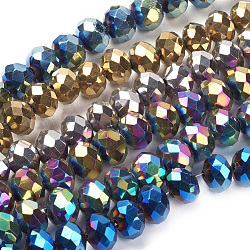 Chapelets de perles en verre électroplaqué, facette, rondelle, couleur mixte, 8x6~7mm, Trou: 1mm, Environ 68~70 pcs/chapelet, 18.1 pouce