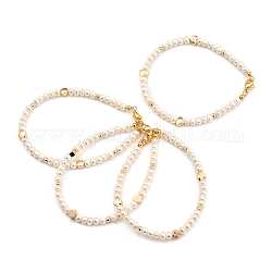 Natural Cultured Freshwater Pearl Beaded Bracelets, with Brass Beads and 304 Stainless Steel Lobster Claw Clasps, Golden, 19.2cm(7-1/2 inch)