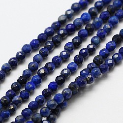 Chapelets de perle en lapis-lazuli naturel, ronde à facettes, 3mm, Trou: 0.8mm, Environ 112 pcs/chapelet, 15 pouce