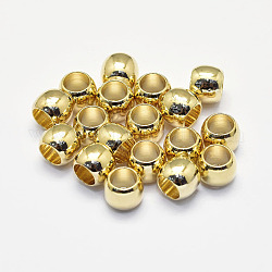 Perles européennes en laiton plaqué longue durée, véritable 18k plaqué or, sans nickel, baril, Perles avec un grand trou   , 6x5mm, Trou: 4mm