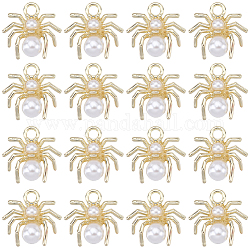 SUNNYCLUE 30Pcs Alloy Jewelry Acrylic Pendants, with Loops, Spider, Light Gold, 15x14.5x7mm, Hole: 2mm
