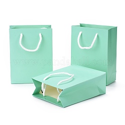 Bolsas de papel kraft, con asas, bolsas de regalo, bolsas de compra, Rectángulo, aguamarina, 16x12x5.9 cm