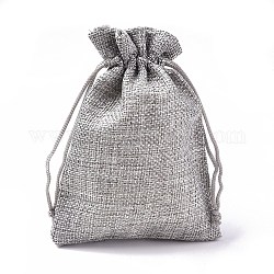 Sacs en polyester imitation toile de jute sacs à cordon, gris clair, 13.5x9.5 cm
