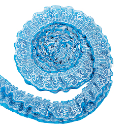 BENECREAT 2.5 Yards 3-Layer Ruffle Lace Pleated Trim, 3-5/8 inch Wide Chiffon Flower Trim Gathered Ribbon for Valentines Decor, Wedding Applique Clothing Sewing Craft DIY, Blue