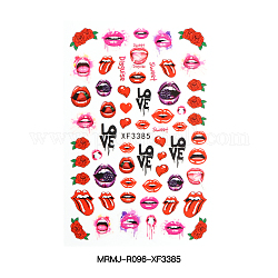 Environmental Nail Art Stickers for Valentine's Day, DIY Nail Tips Decoration, Orange Red, Lip Pattern, 95x64mm