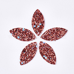 Polyester Cloth Pendants, Single-Sided Glitter Sequins/Paillette, Random Back Color, Horse Eye, Red, 40x19x1mm, Hole: 2mm
