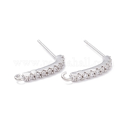Rack Plating Brass Micro Pave Cubic Zirconia Stud Earring Findings, with Loop, Long-Lasting Plated, Rectangle, Real Platinum Plated, 17x16x2mm, Hole: 1.2mm, Pin: 0.7mm