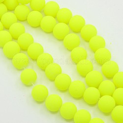 Glass Bead Strands, Rubber Style Neon Glass Beads, Round, Yellow, 10mm, Hole: 1mm, about 84pcs/strand, 33inch