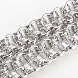 304 Stainless Steel Textured Rolo Chains, Unwelded, Stainless Steel Color, 8mm