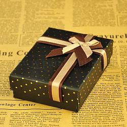 Cajas de joyas de cartón rectangular, terciopelo en el interior, con bowknot, negro, 95x70x30mm
